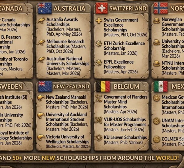 100 Fully Funded International Scholarships — Canada, Australia, Switzerland, Norway, Sweden & More (Deadlines Included)
