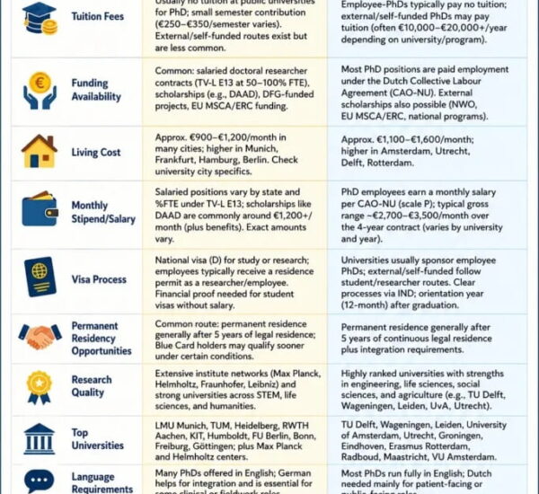 Germany vs Netherlands — Complete Comparison Costs, Funding, Language, Jobs & Visa