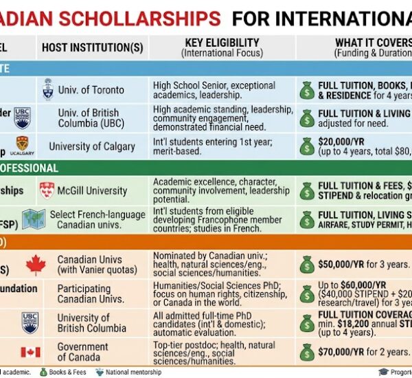 Major Canadian Scholarships for International Students (Fully Funded)