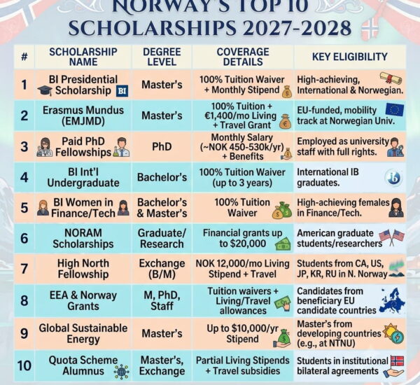Norway Scholarships 2027-2028 10 Fully Funded Scholarships for International Students (Complete Guide)