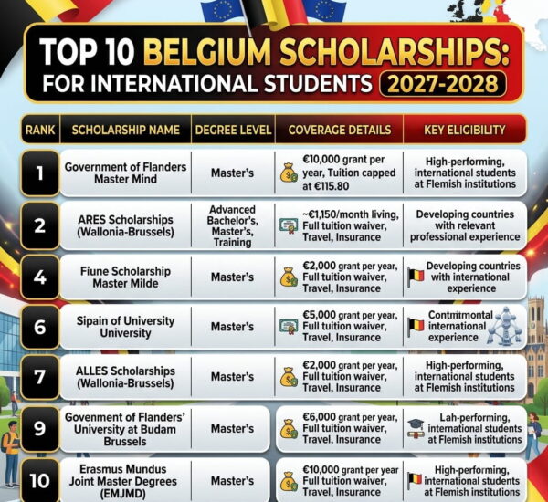 Top 10 Belgium Scholarships for International Students 2027-2028 — Complete Guide