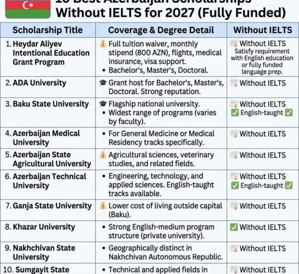 10 Best Azerbaijan Scholarships Without IELTS for 2027 (Fully Funded)