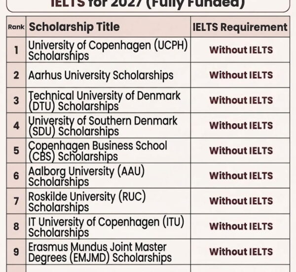 10 Best Denmark Scholarships Without IELTS for 2027 (Fully Funded)