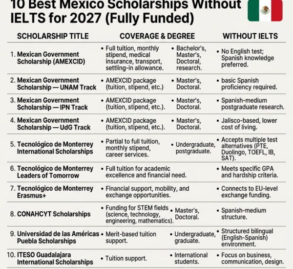 10 Best Mexico Scholarships Without IELTS for 2027 (Fully Funded)