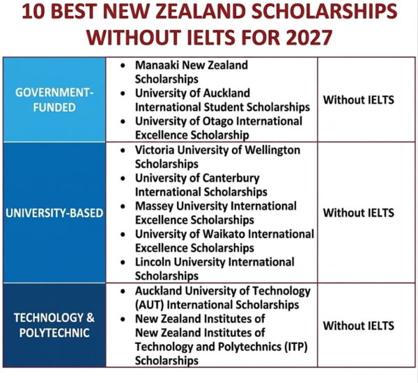 10 Best New Zealand Scholarships Without IELTS for 2027 (Fully Funded)
