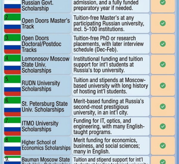 10 Best Russia Scholarships Without IELTS for 2027 (Fully Funded)