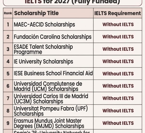 10 Best Spain Scholarships Without IELTS for 2027 (Fully Funded)