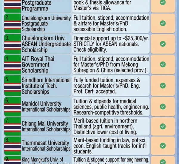 10 Best Thailand Scholarships Without IELTS for 2027 (Fully Funded)