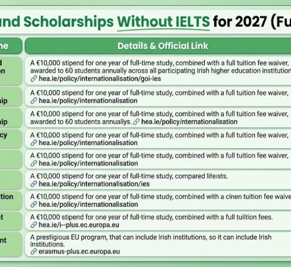 10 Best Ireland Scholarships Without IELTS for 2027 (Fully Funded)